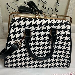 Black and White Satchel with Houndstooth Pattern